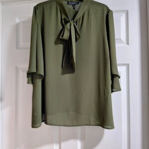 New With Tag  Eloquii Olive Green Tie-Neck Blouse